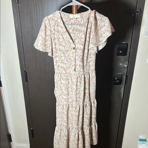 Monteau Tan and Cream Flutter Sleeve Maxi Dress